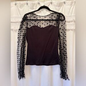 Elegant Black Sheer Polka Dot Women's Top